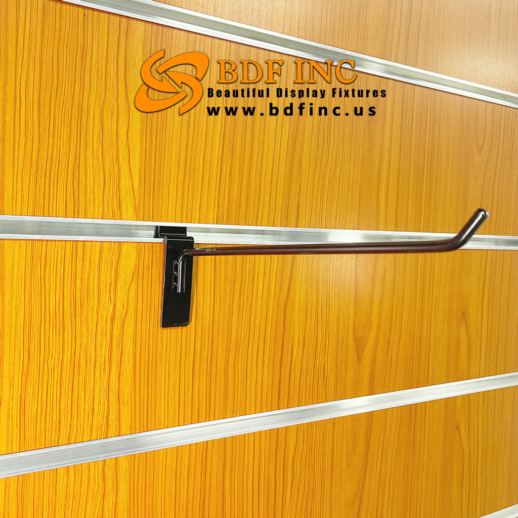 10 inch black slatwall hook displaying oversized retail products and bulk merchandise