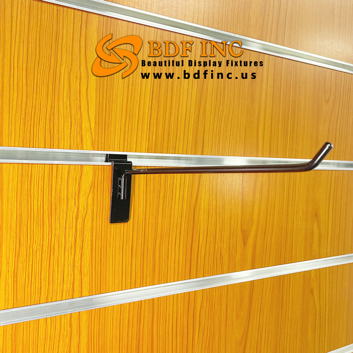 10 inch black slatwall hook displaying oversized retail products and bulk merchandise