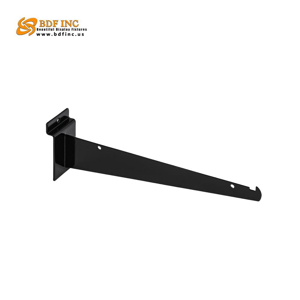 10 inch black slatwall shelf bracket with semi-gloss professional finish
