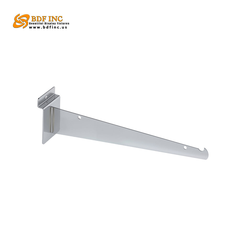 10 inch chrome slatwall shelf bracket with premium polished metal finish