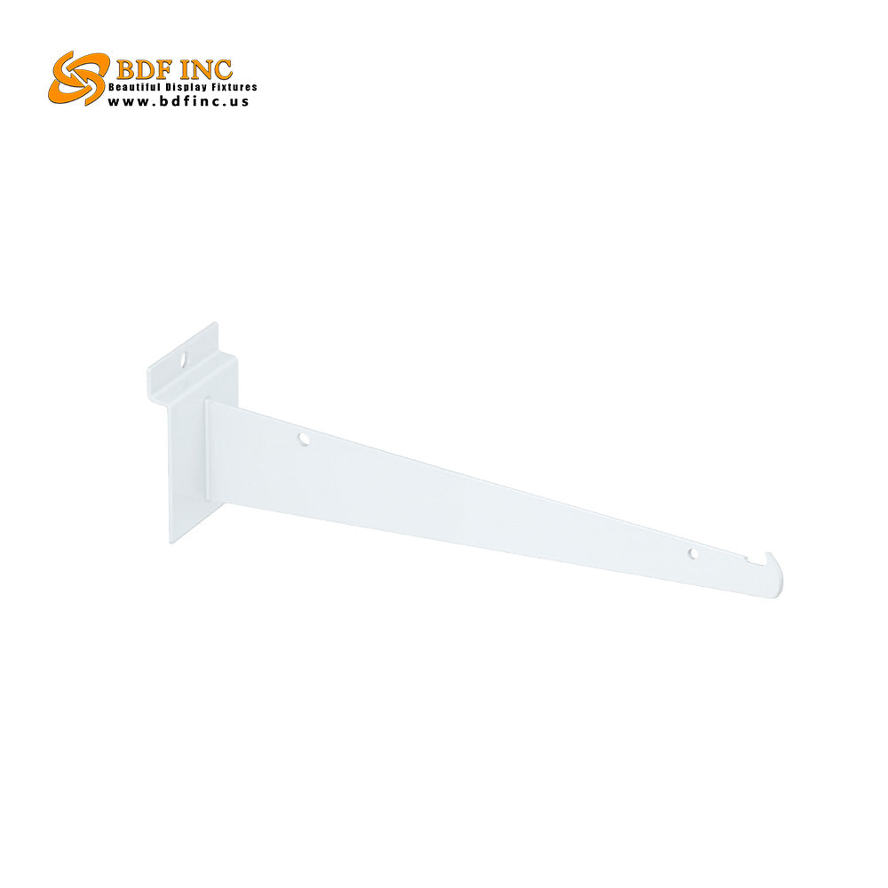 10 inch white slatwall shelf bracket with semi-gloss finish