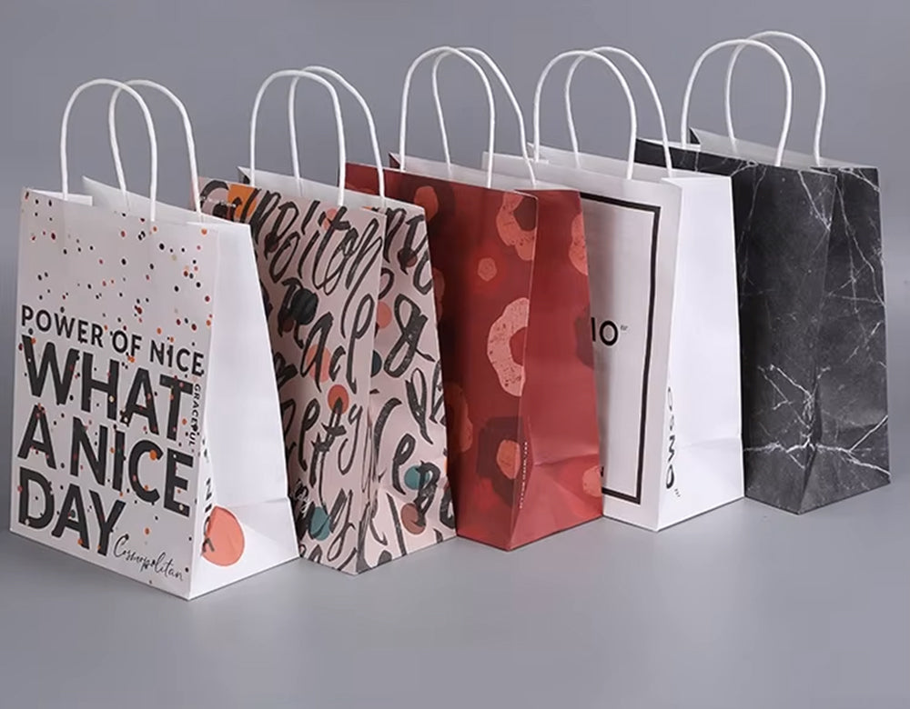 Colorful Kraft Paper Bags Simple Handheld Takeout Gift Packaging Candy Color Multicolored Square for Supermarket Supplies