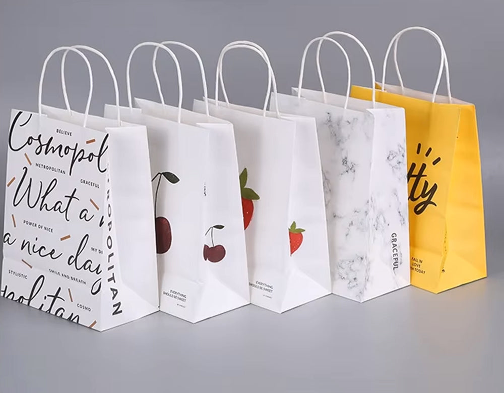 Colorful Kraft Paper Bags Simple Handheld Takeout Gift Packaging Candy Color Multicolored Square for Supermarket Supplies