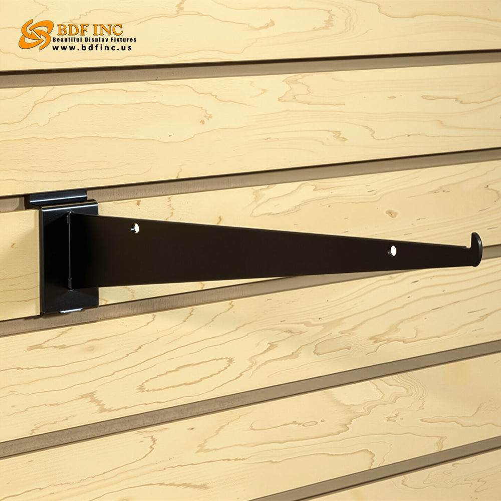 Black metal bracket supporting heavy merchandise on 12-inch shelf