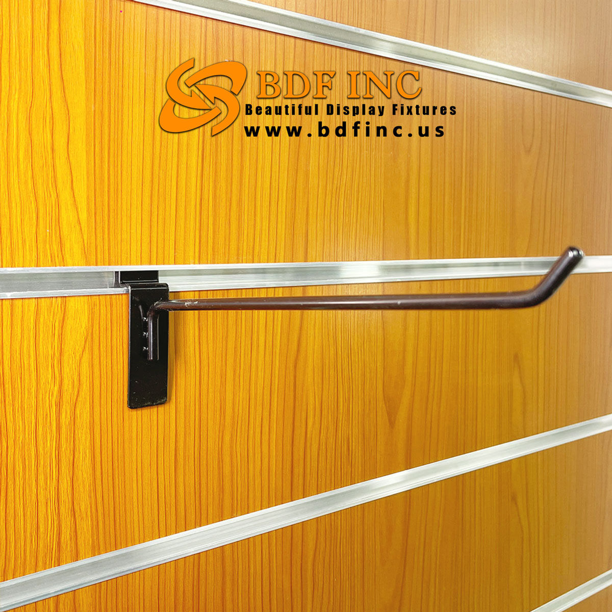 12 inch black slatwall hook showing integrated mounting bracket for stability