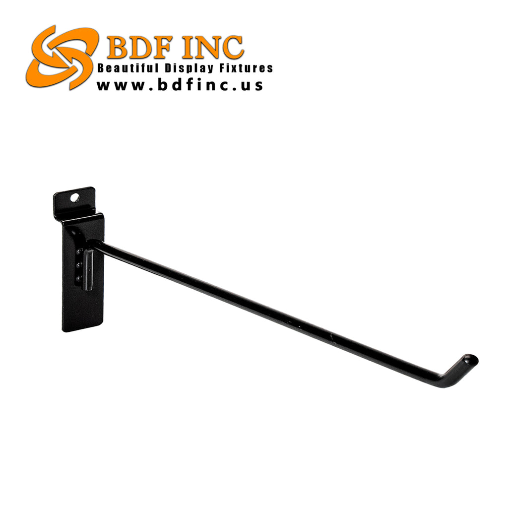 12 inch maximum length black slatwall peg hook with semi-gloss finish