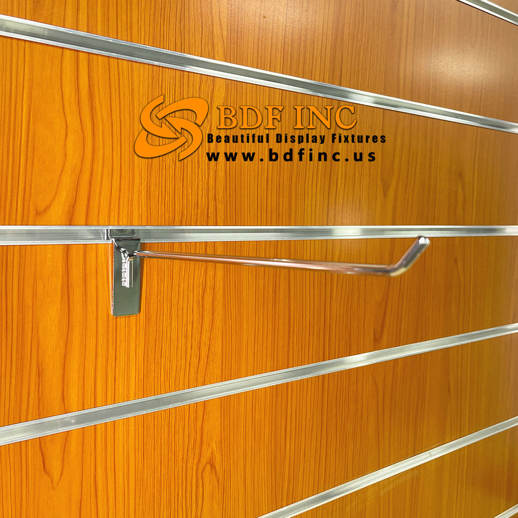 12 inch chrome slatwall hook displaying oversized retail merchandise