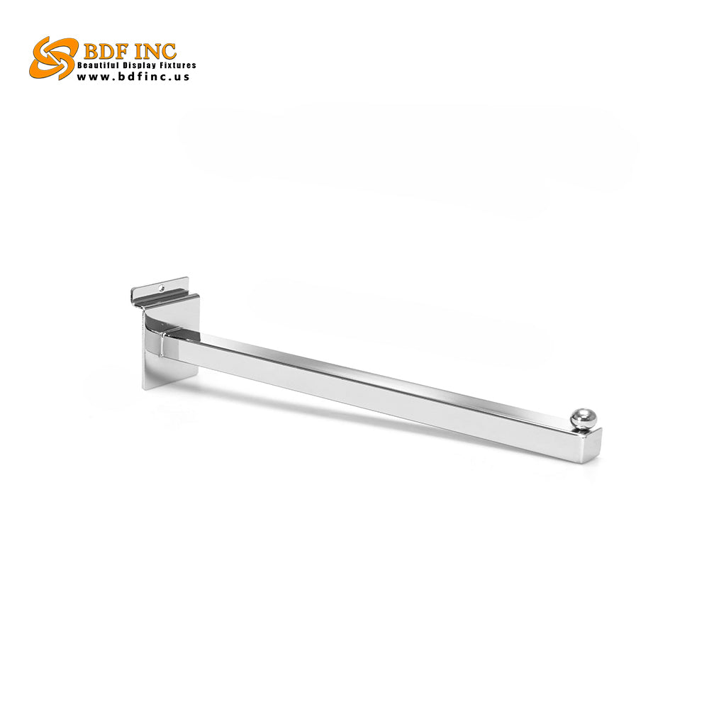 12 inch chrome square tube display arm with polished finish for luxury slatwall