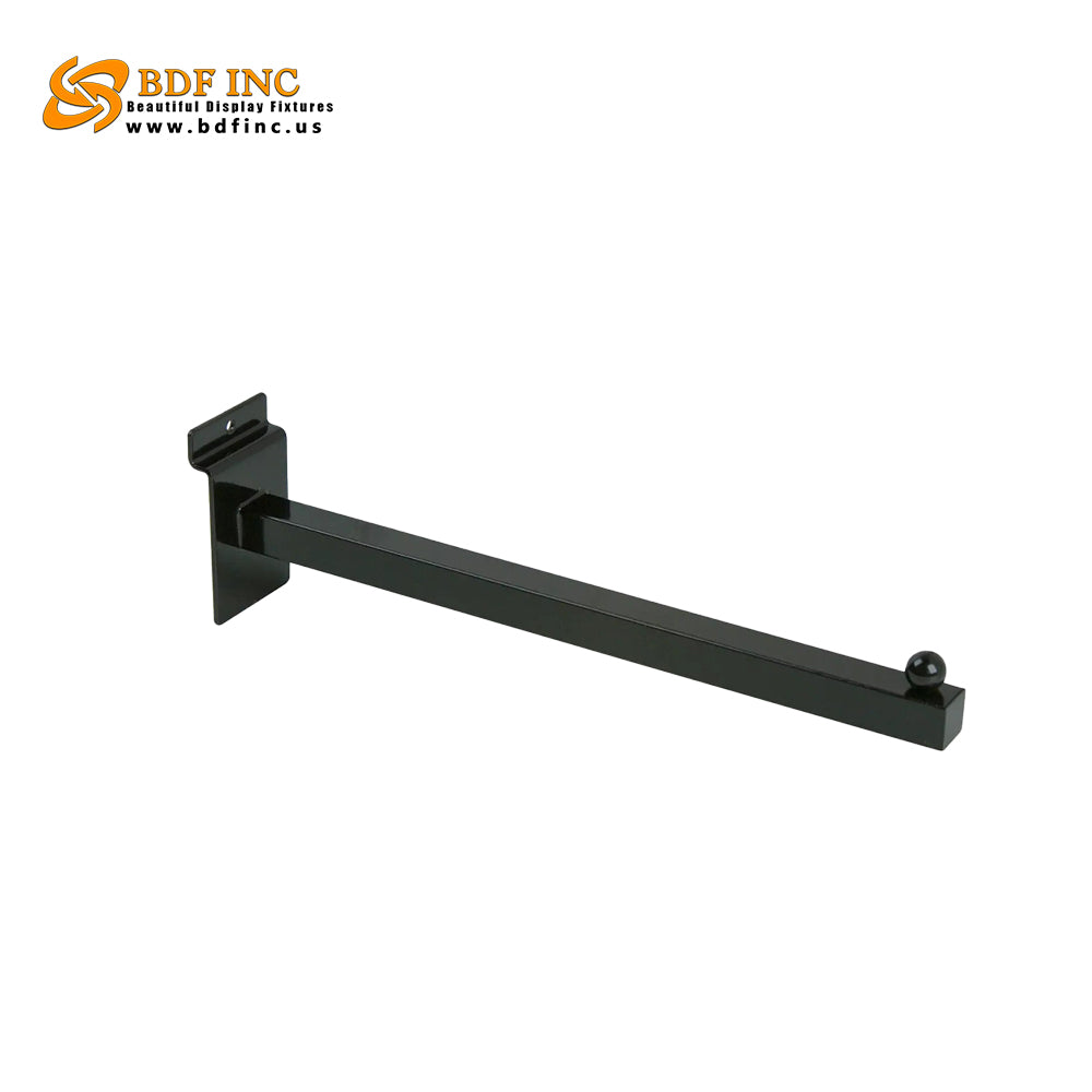 12 inch black square tube display arm with 3/4 inch thick construction for slatwall