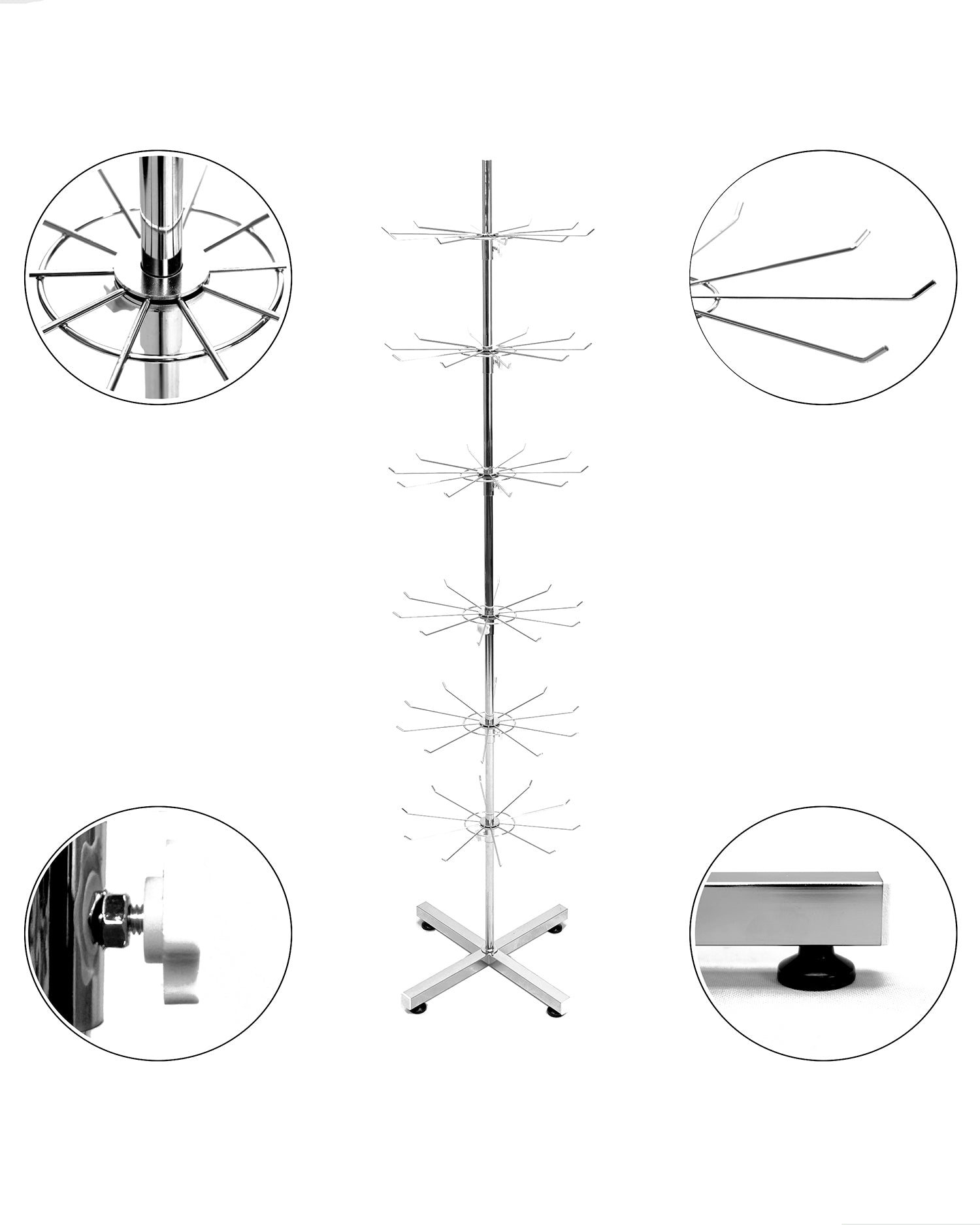 Wholesale Free Standing 6-Tier Rotating Jewelry Display Stand Supermarket Spinning Accessories Display Rack Iron Direct Factory