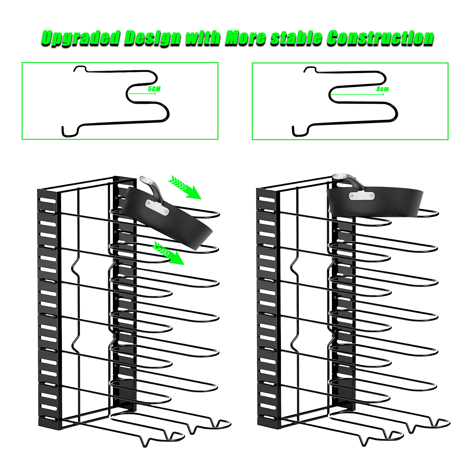 8-Tier Adjustable Pot and Lid Organizer Functional Kitchen Pot Storage Rack for Under Cabinet Kitchen