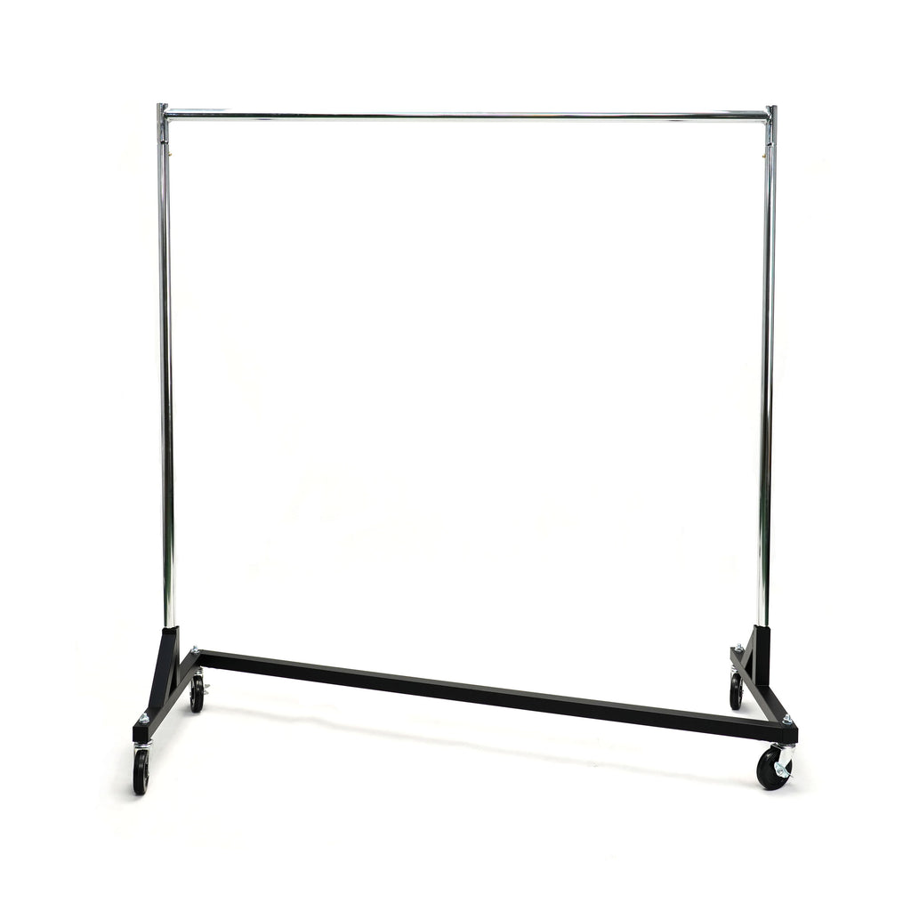 Side view of black Z rack showing sturdy square tubing construction