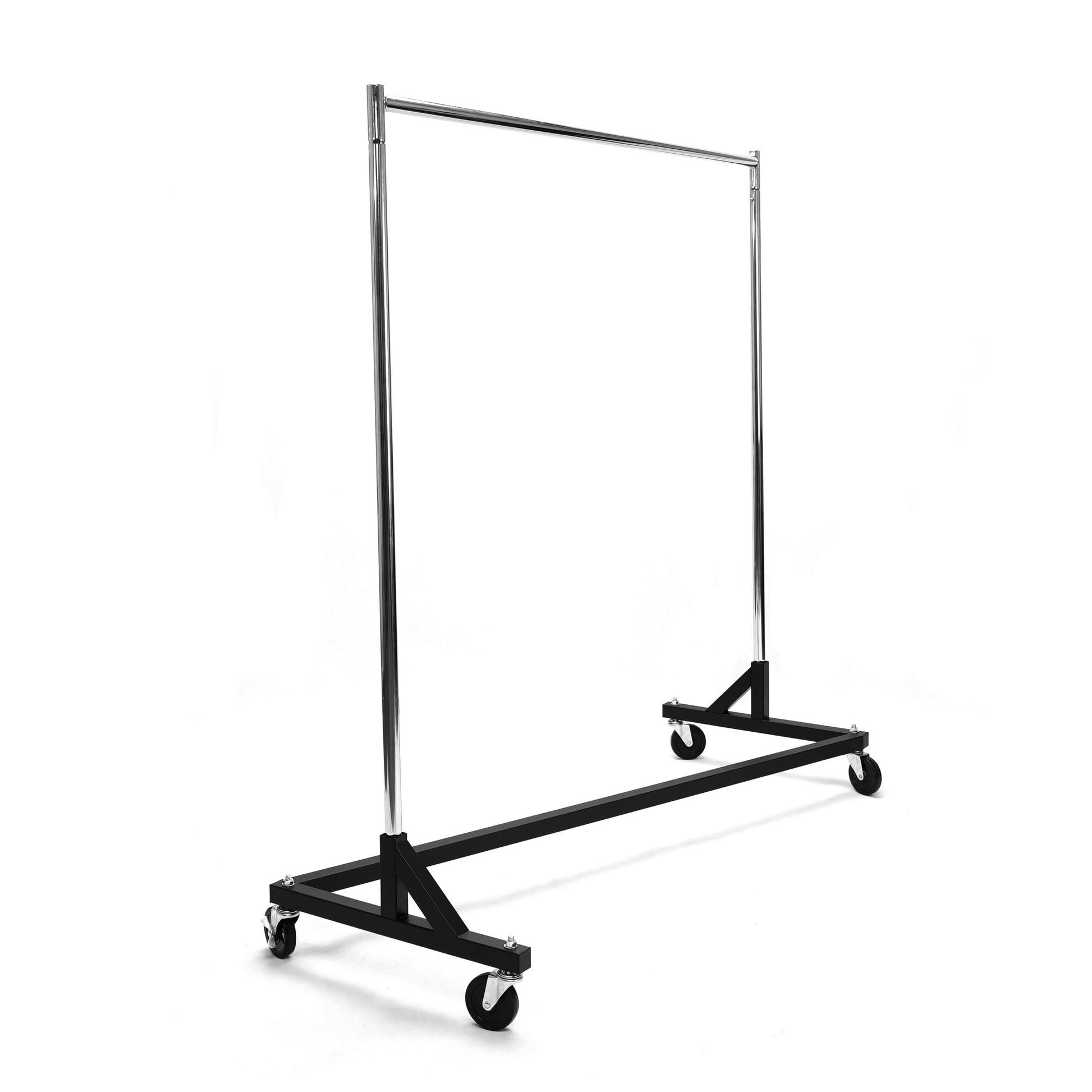 5 ft heavy duty garment Z rack with black base, front view on white