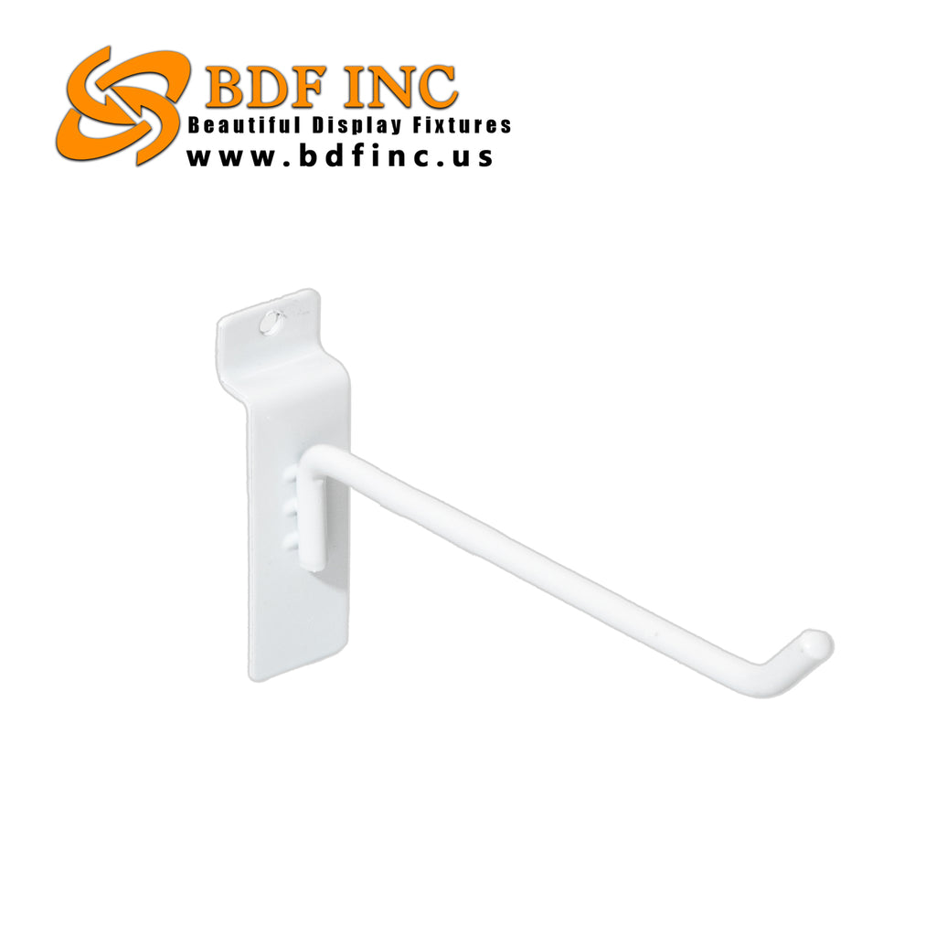 6 inch white slatwall peg hook isolated on white background