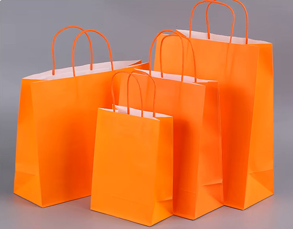 Colorful Kraft Paper Bags Simple Handheld Takeout Gift Packaging Candy Color Multicolored Square for Supermarket Supplies