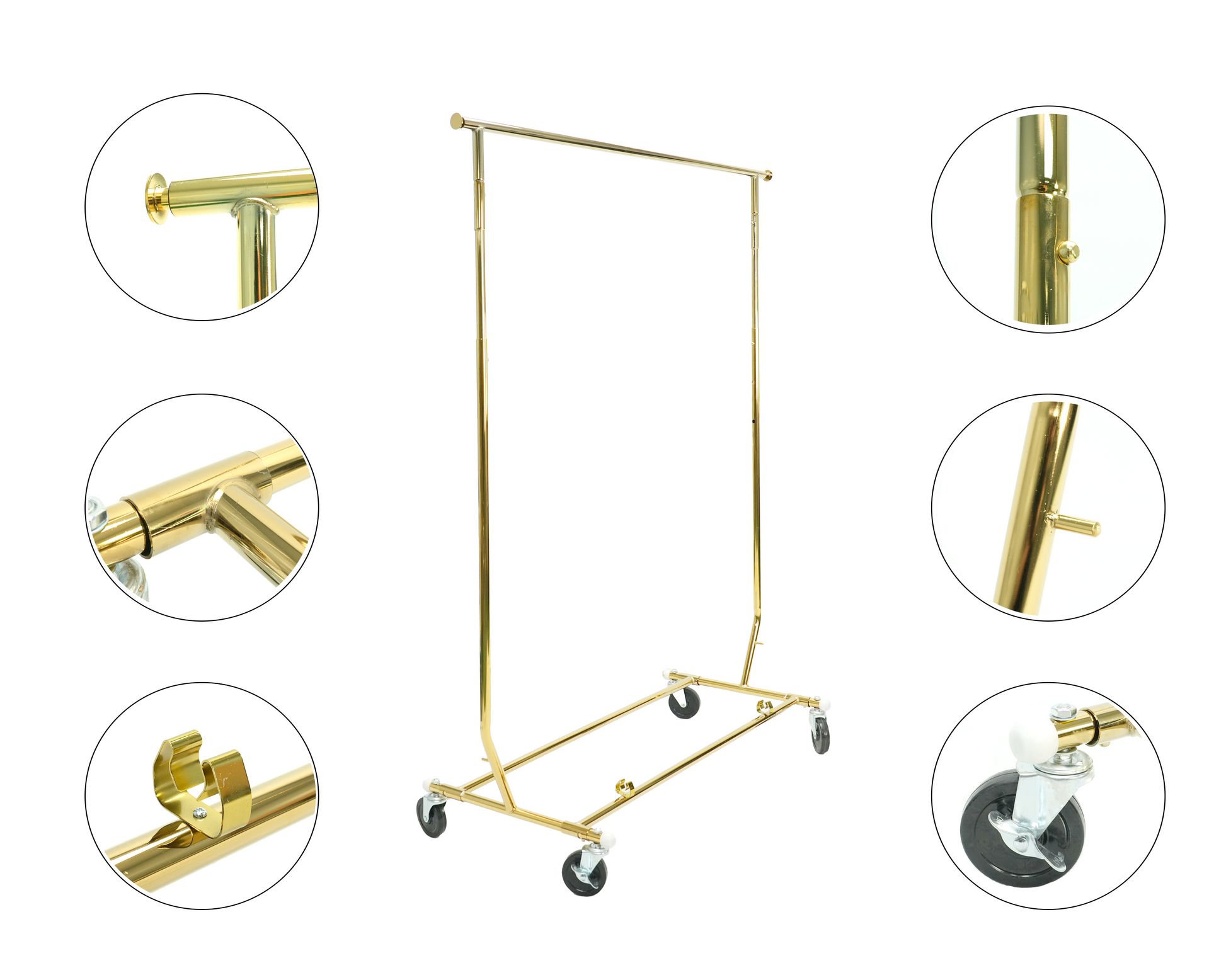 Wholesale Chrome Single Clothes Rail Rack Collapsible Rolling Rack for Shop