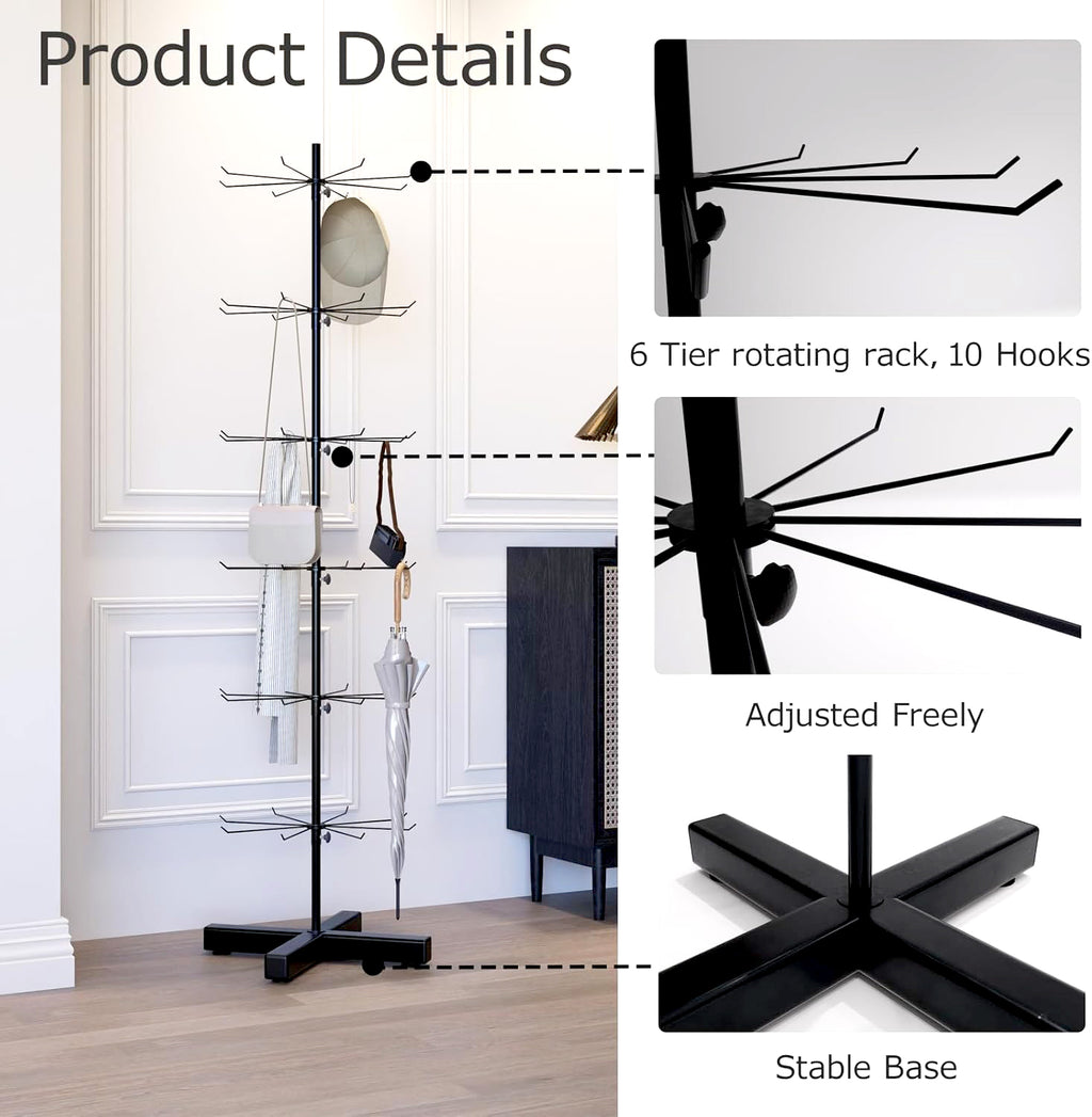 Wholesale Free Standing 6-Tier Rotating Jewelry Display Stand Supermarket Spinning Accessories Display Rack Iron Direct Factory