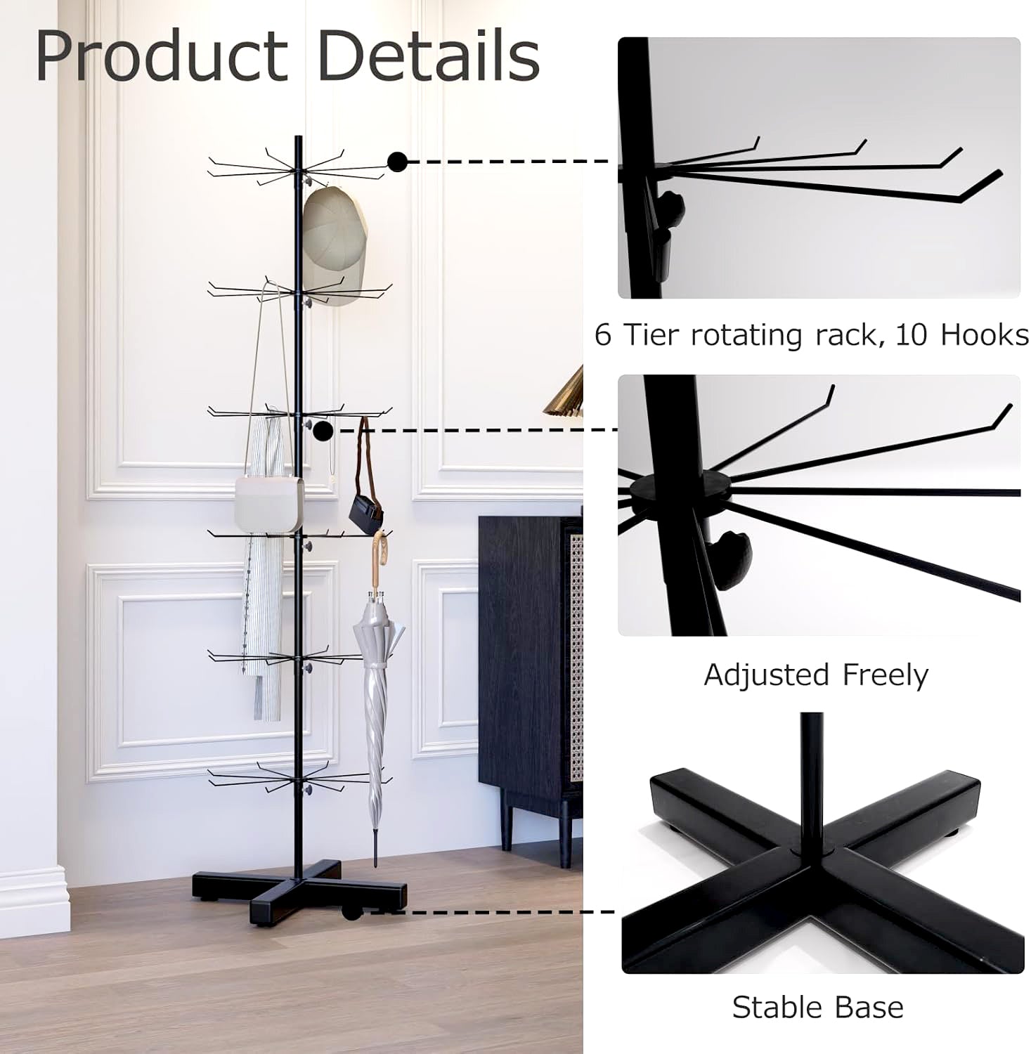 Wholesale Free Standing 6-Tier Rotating Jewelry Display Stand Supermarket Spinning Accessories Display Rack Iron Direct Factory