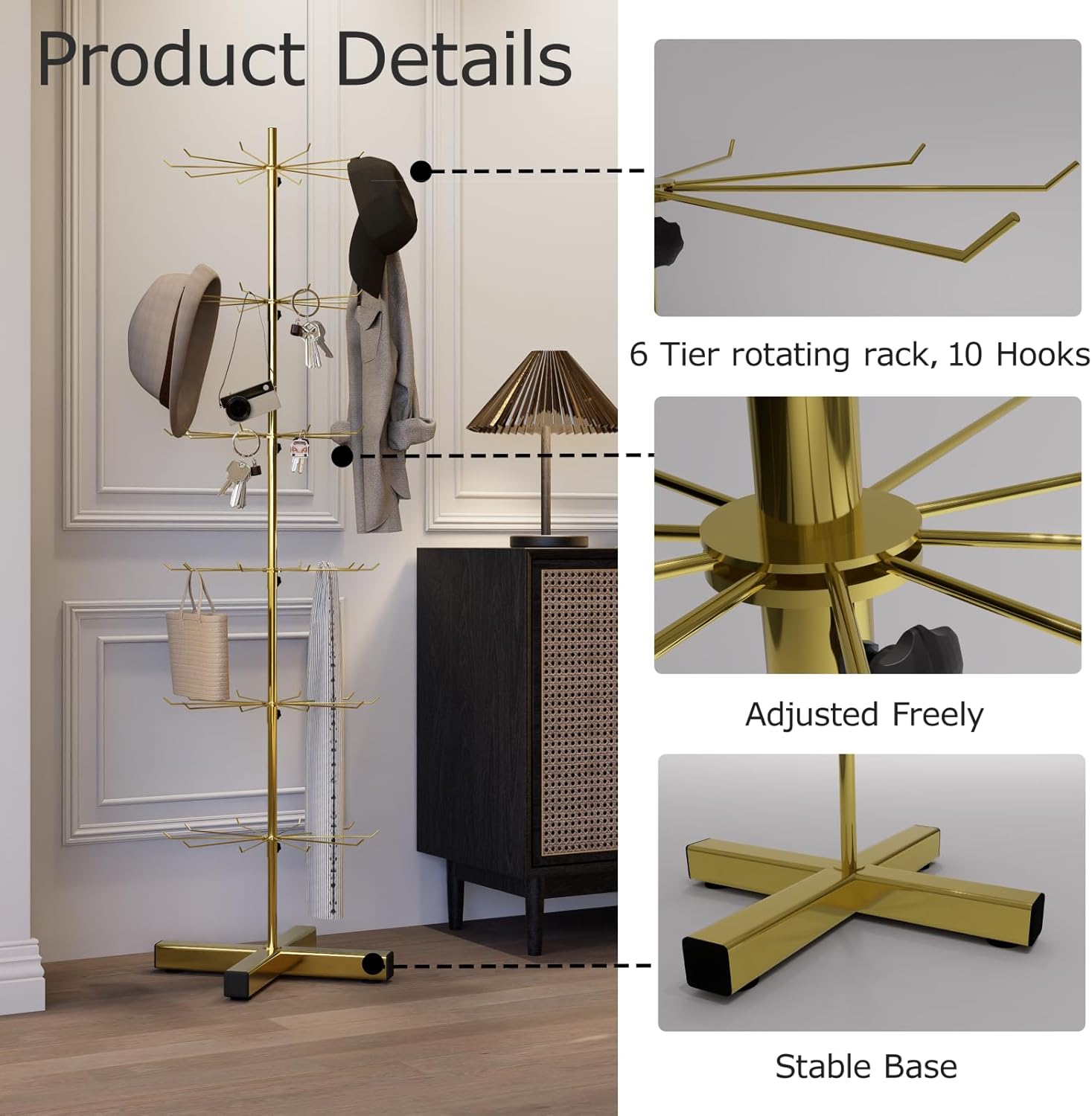 Wholesale Free Standing 6-Tier Rotating Jewelry Display Stand Supermarket Spinning Accessories Display Rack Iron Direct Factory