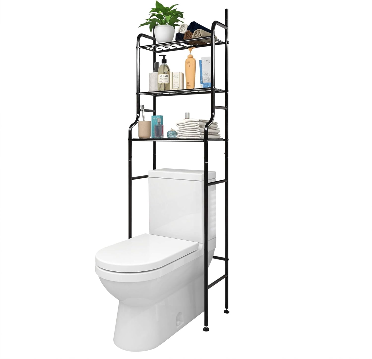 3-Tier Over The Toilet Storage, Space Saver Metal Bathroom Shelves, Freestanding Above Over Toilet Storage , Black