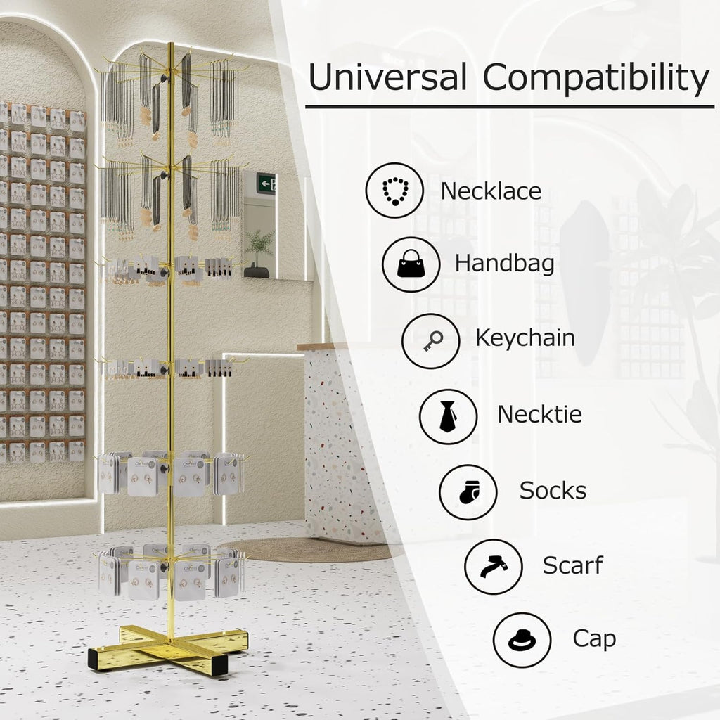 Wholesale Free Standing 6-Tier Rotating Jewelry Display Stand Supermarket Spinning Accessories Display Rack Iron Direct Factory
