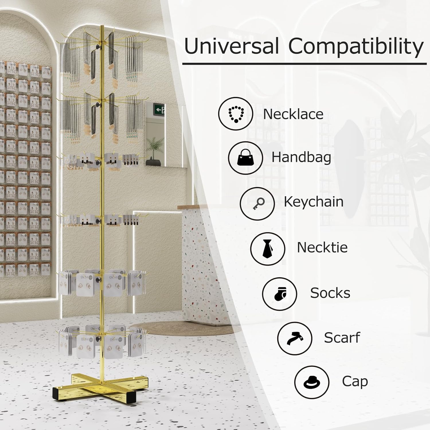 Wholesale Free Standing 6-Tier Rotating Jewelry Display Stand Supermarket Spinning Accessories Display Rack Iron Direct Factory