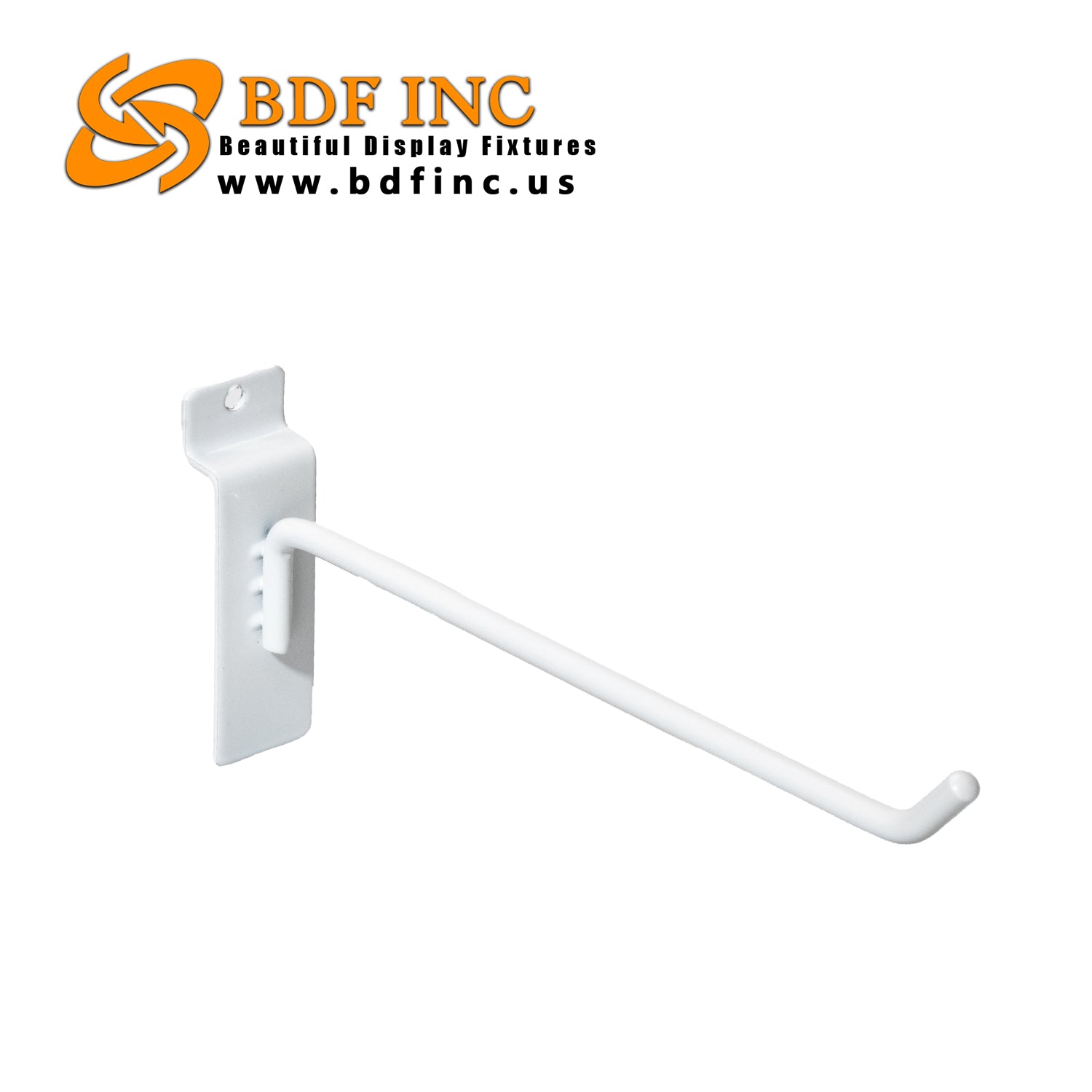 8 inch white slatwall peg hook isolated on white background