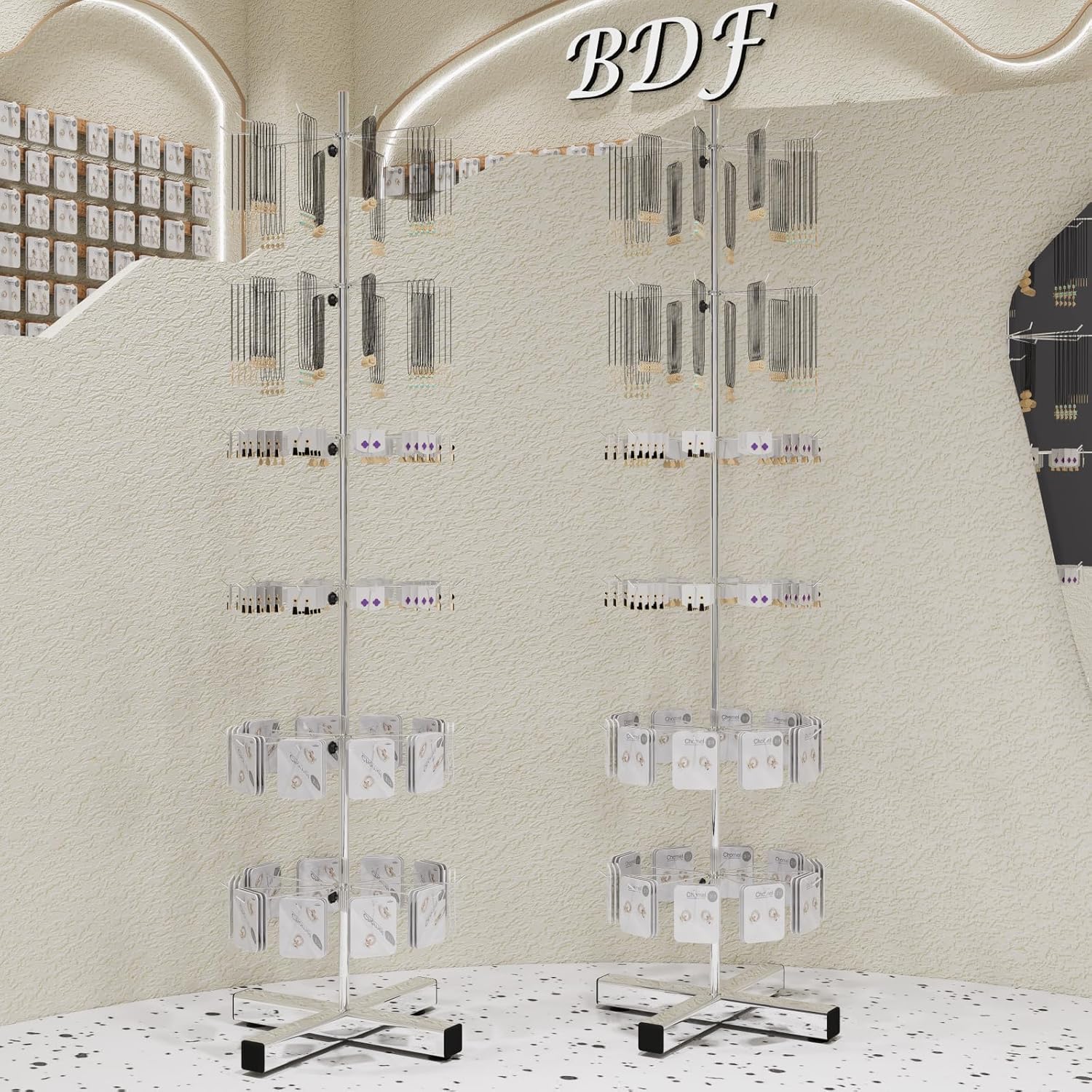 Wholesale Free Standing 6-Tier Rotating Jewelry Display Stand Supermarket Spinning Accessories Display Rack Iron Direct Factory