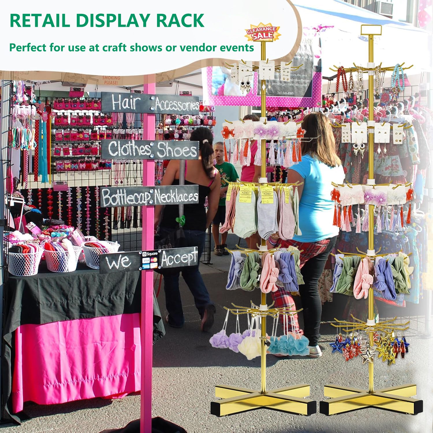 Wholesale Free Standing 6-Tier Rotating Jewelry Display Stand Supermarket Spinning Accessories Display Rack Iron Direct Factory