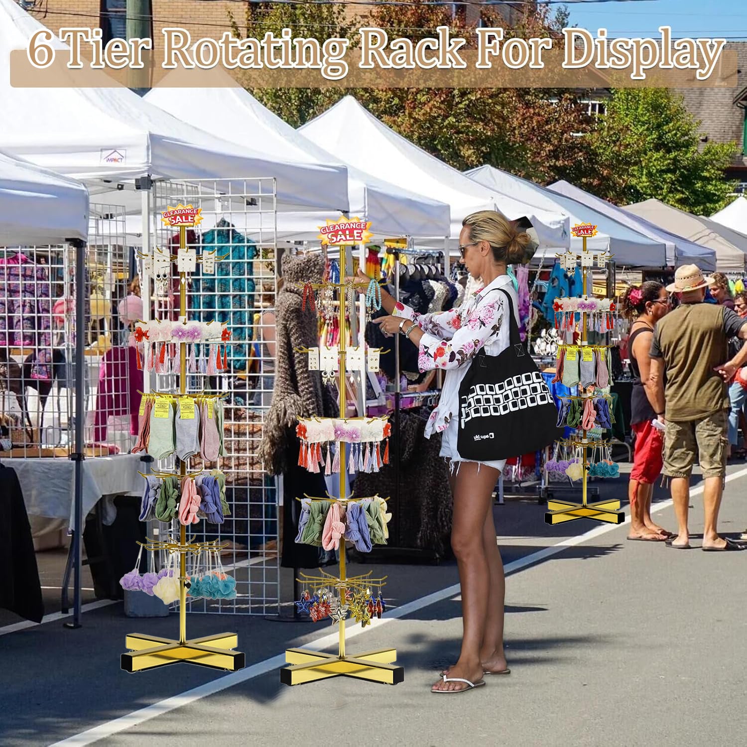 Wholesale Free Standing 6-Tier Rotating Jewelry Display Stand Supermarket Spinning Accessories Display Rack Iron Direct Factory