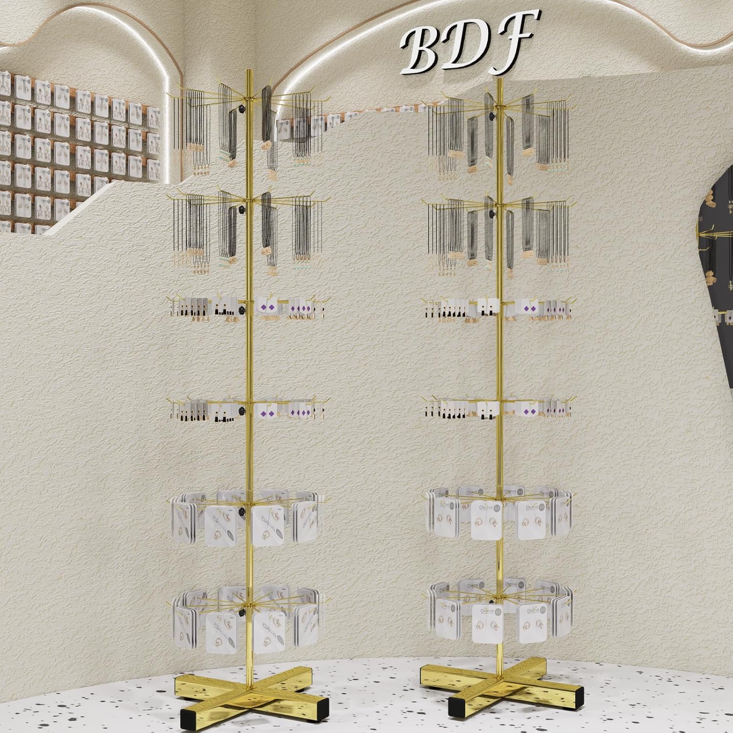 Wholesale Free Standing 6-Tier Rotating Jewelry Display Stand Supermarket Spinning Accessories Display Rack Iron Direct Factory