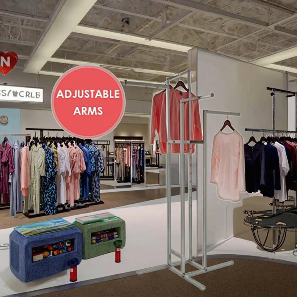 Heavy Duty 4 Way Clothes Display Rack Chrome 4 arm Garment Rack for Clothing Store Display
