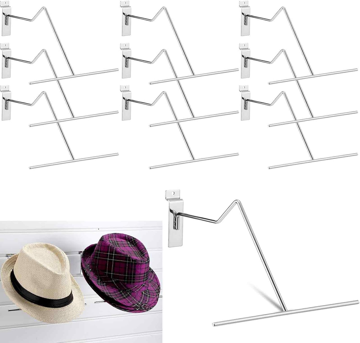 Supermarket Multifunctional Metal Hat Rack Western Cowboy Hat Display Chrome Hanger Organizer and Slatwall Hat Holder