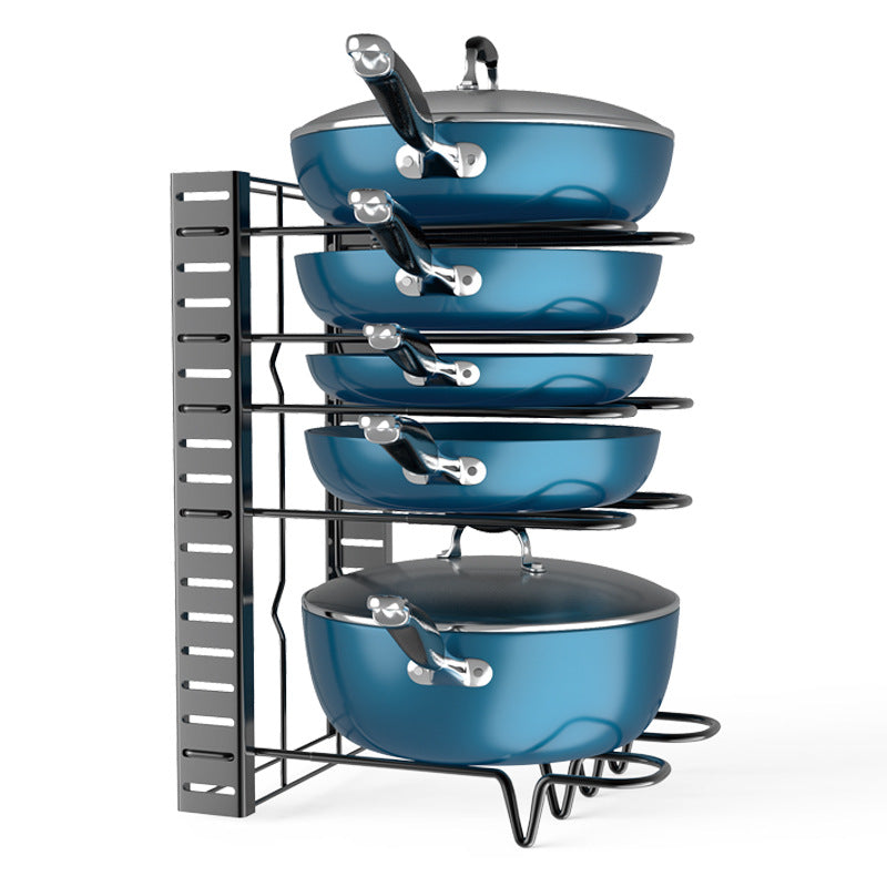 8-Tier Adjustable Pot and Lid Organizer Functional Kitchen Pot Storage Rack for Under Cabinet Kitchen