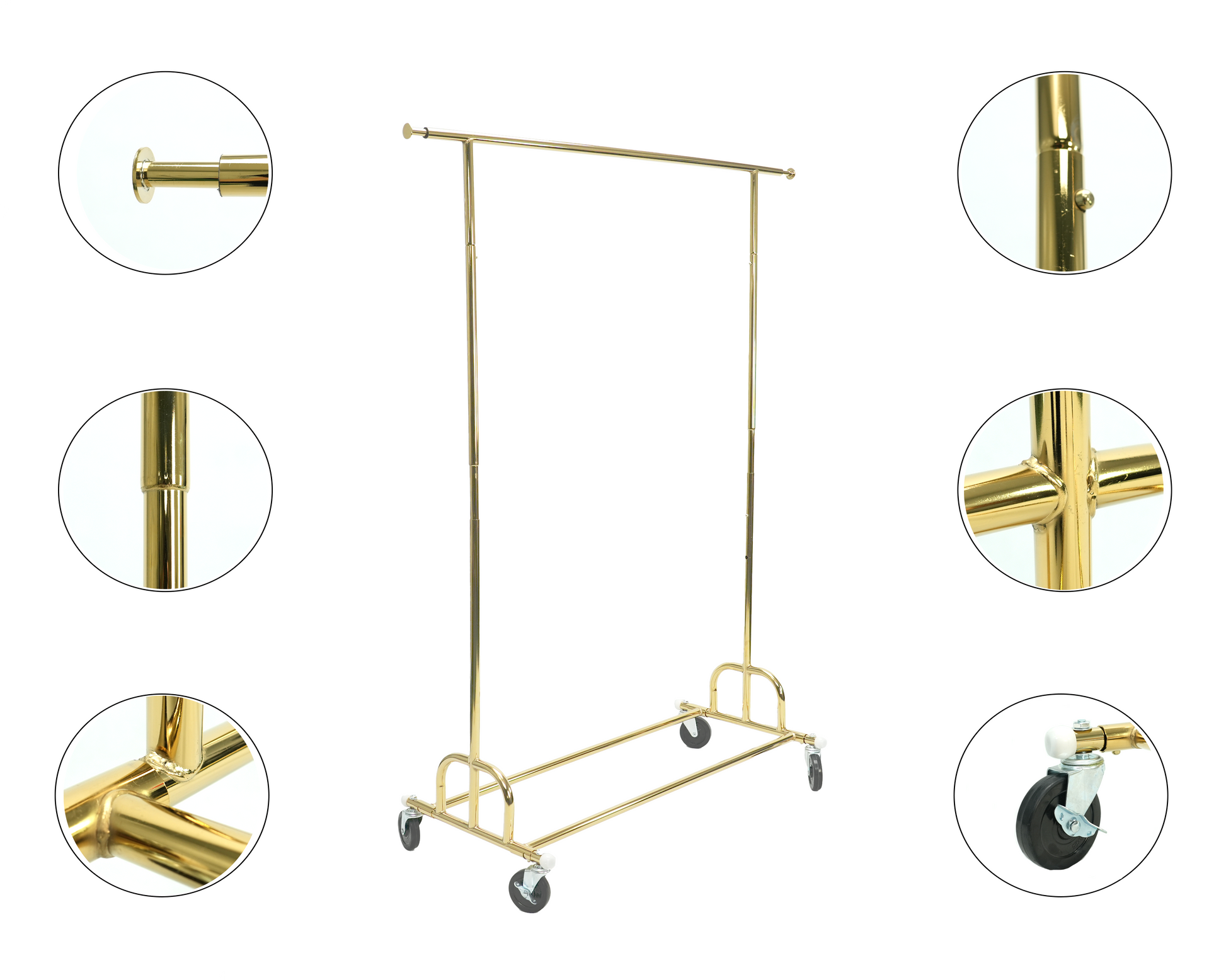 Golden Simple Rolling Metal Garment Rack Organizer Freestanding Clothes Display Rack for Store Display
