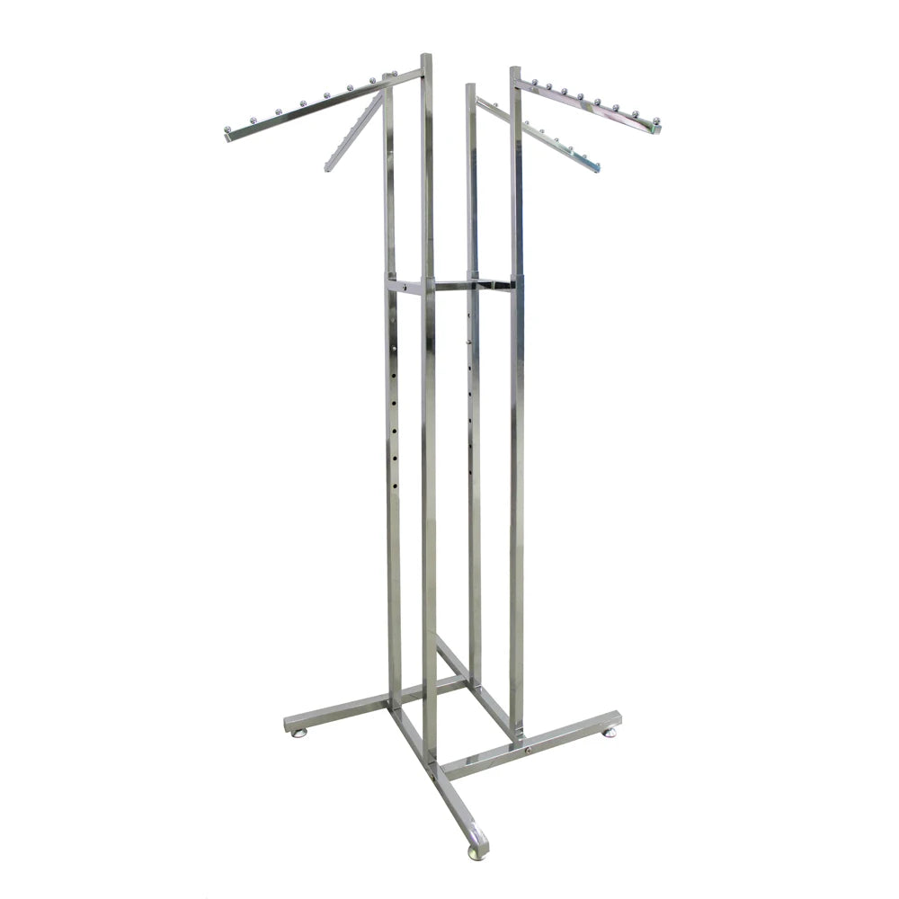 Heavy Duty 4 Way Clothes Display Rack Chrome 4 arm Garment Rack for Clothing Store Display