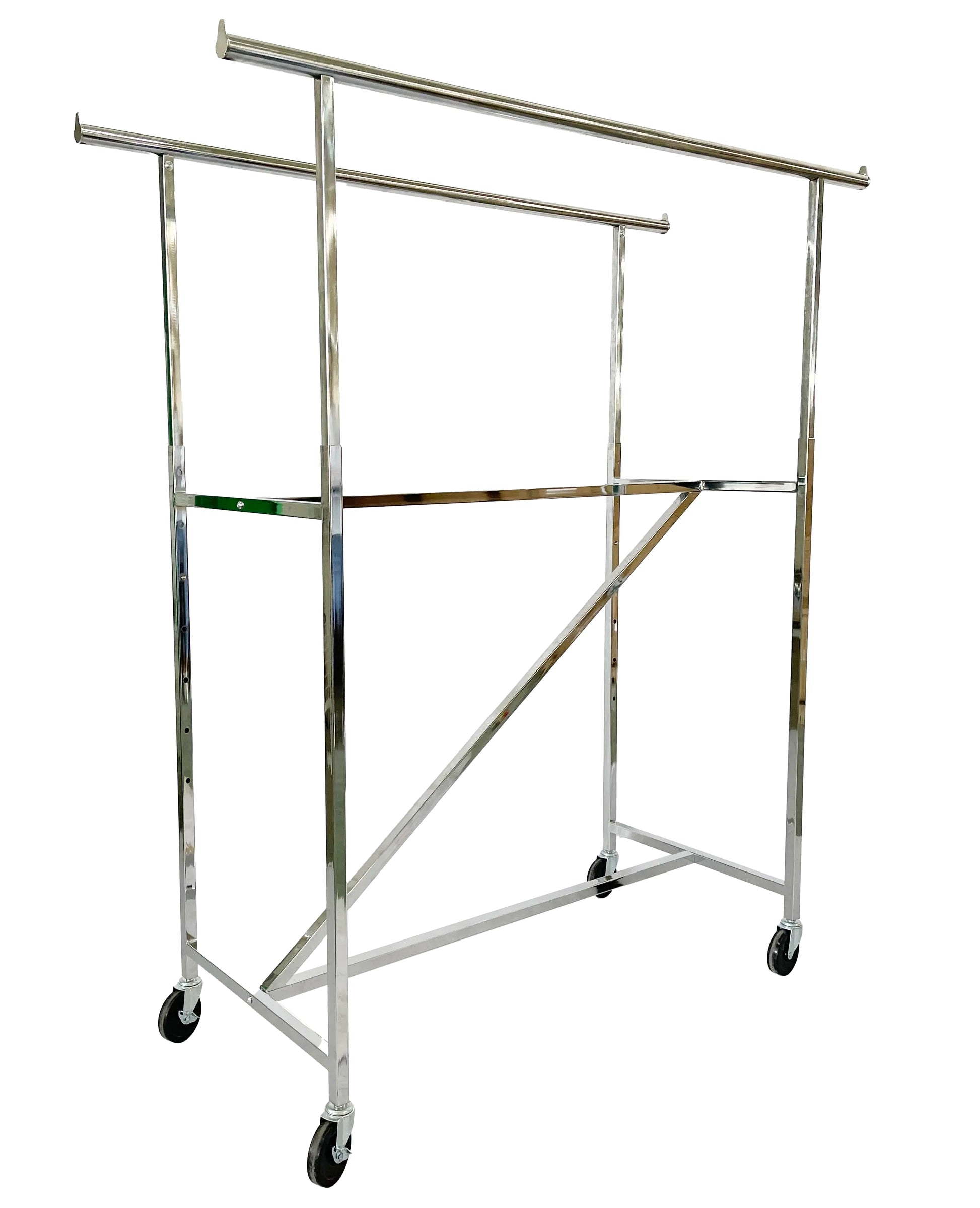 Double Rail Straight Clothes Display Rack with V Brace Chrome Garment Rack for Store Display