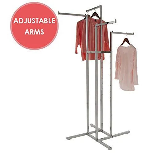 Heavy Duty 4 Way Clothes Display Rack Chrome 4 arm Garment Rack for Clothing Store Display