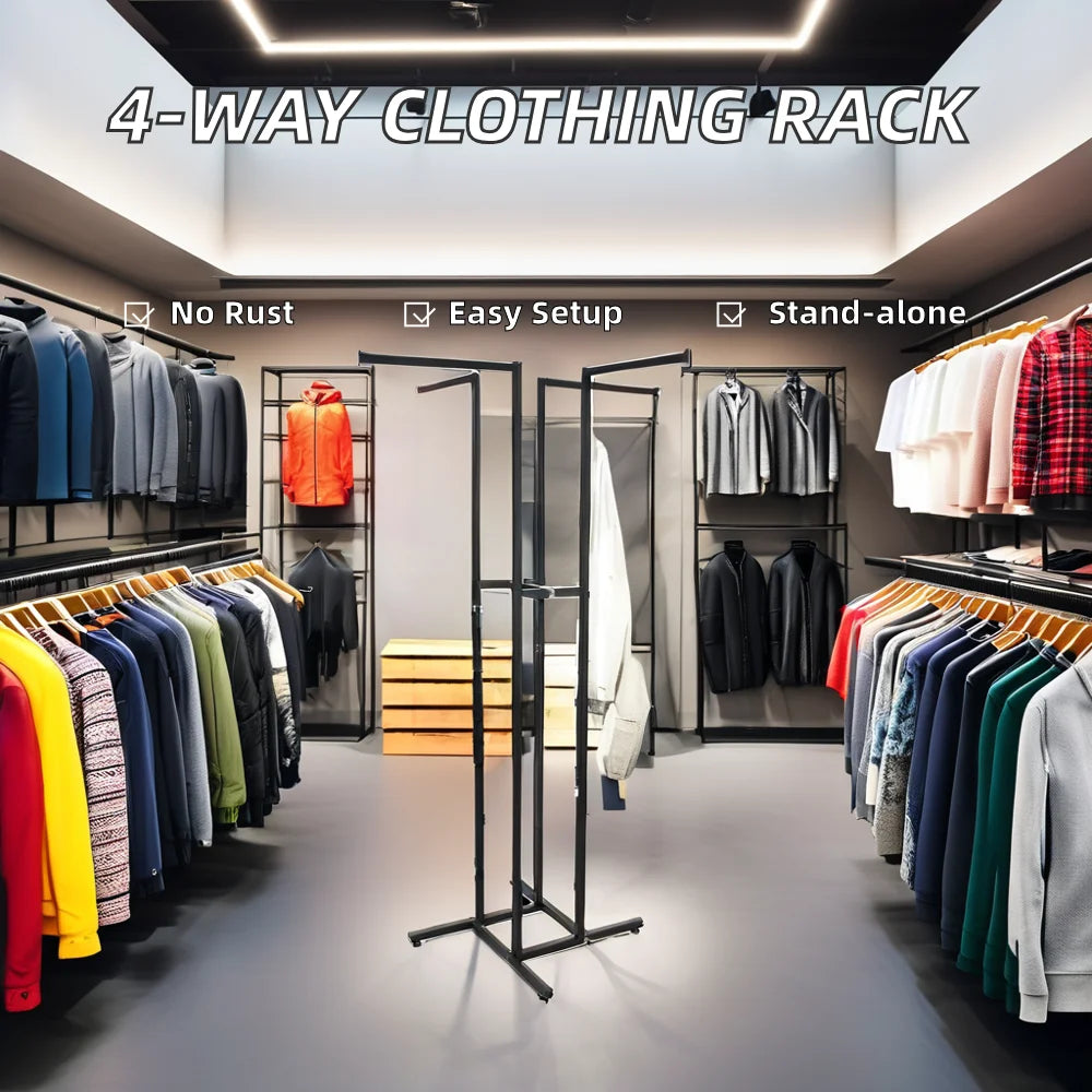 Heavy Duty 4 Way Clothes Display Rack Chrome 4 arm Garment Rack for Clothing Store Display