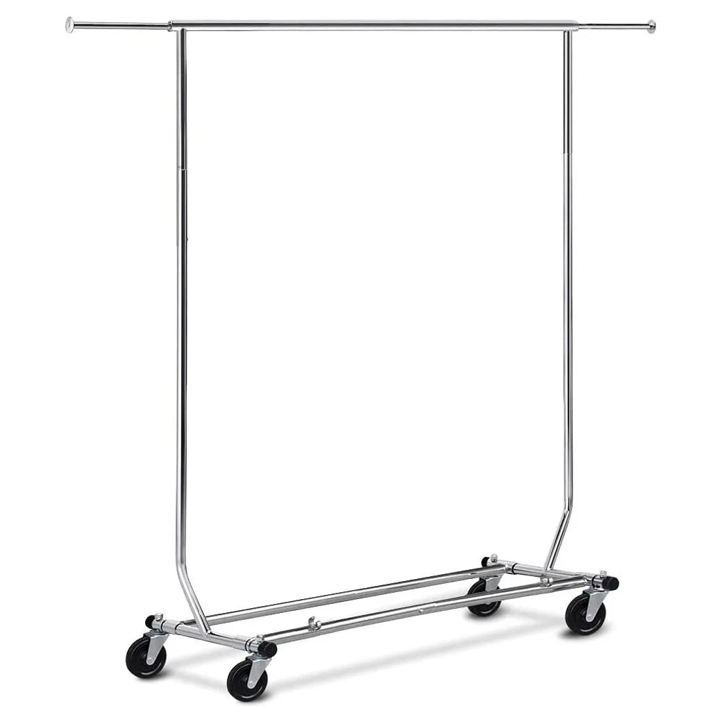 Wholesale Chrome Single Clothes Rail Rack Collapsible Rolling Rack for Shop