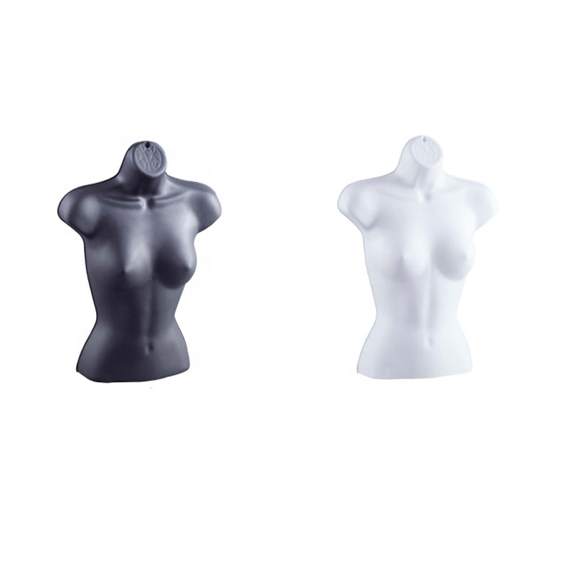Black Half Round Female Mannequin Torso Shirt Form Plastic Hanging Mannequin for Warehousing & Supermarket Supplies