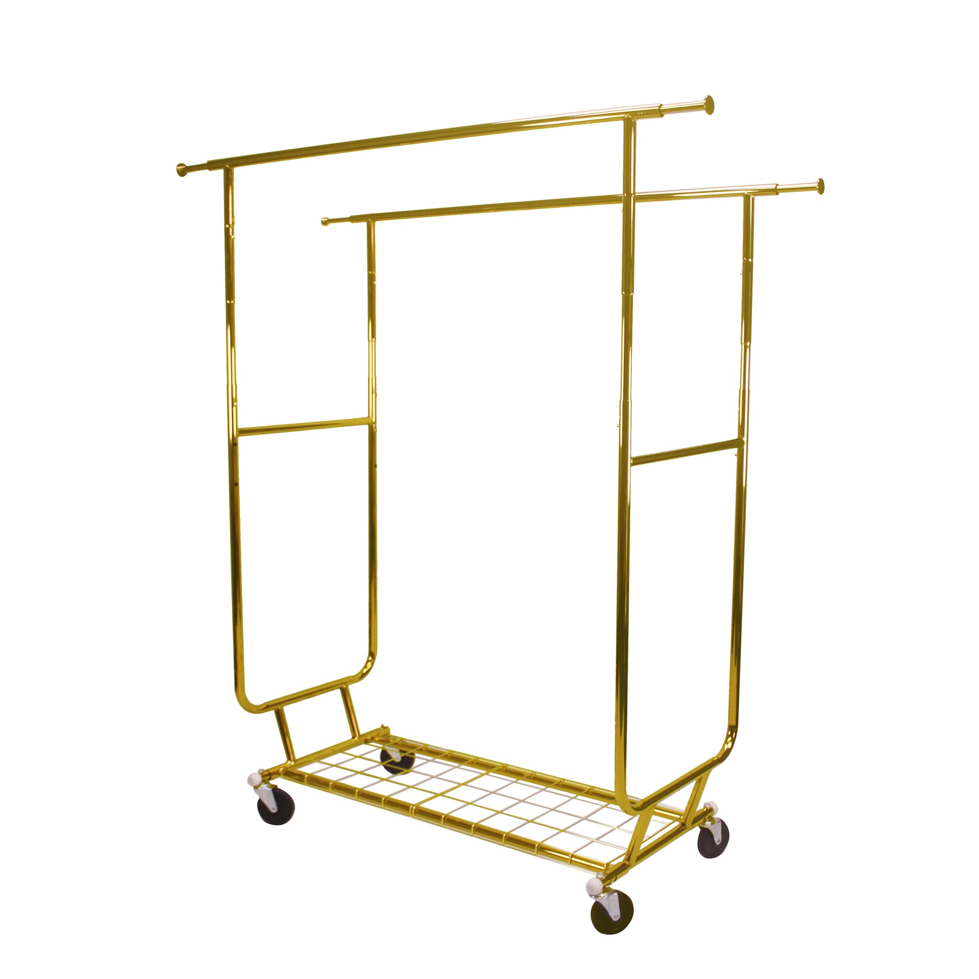 Modern Double Rod Clothing Rack Heavy Duty Golden Collapsible Stand Portable Iron Retail Display Stand Factory
