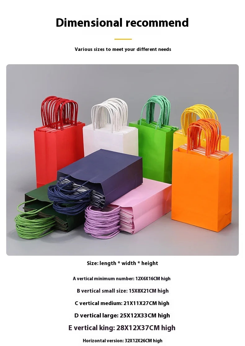 Colorful Kraft Paper Bags Simple Handheld Takeout Gift Packaging Candy Color Multicolored Square for Supermarket Supplies