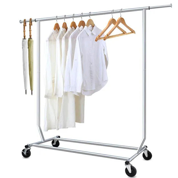 Wholesale Chrome Single Clothes Rail Rack Collapsible Rolling Rack for Shop
