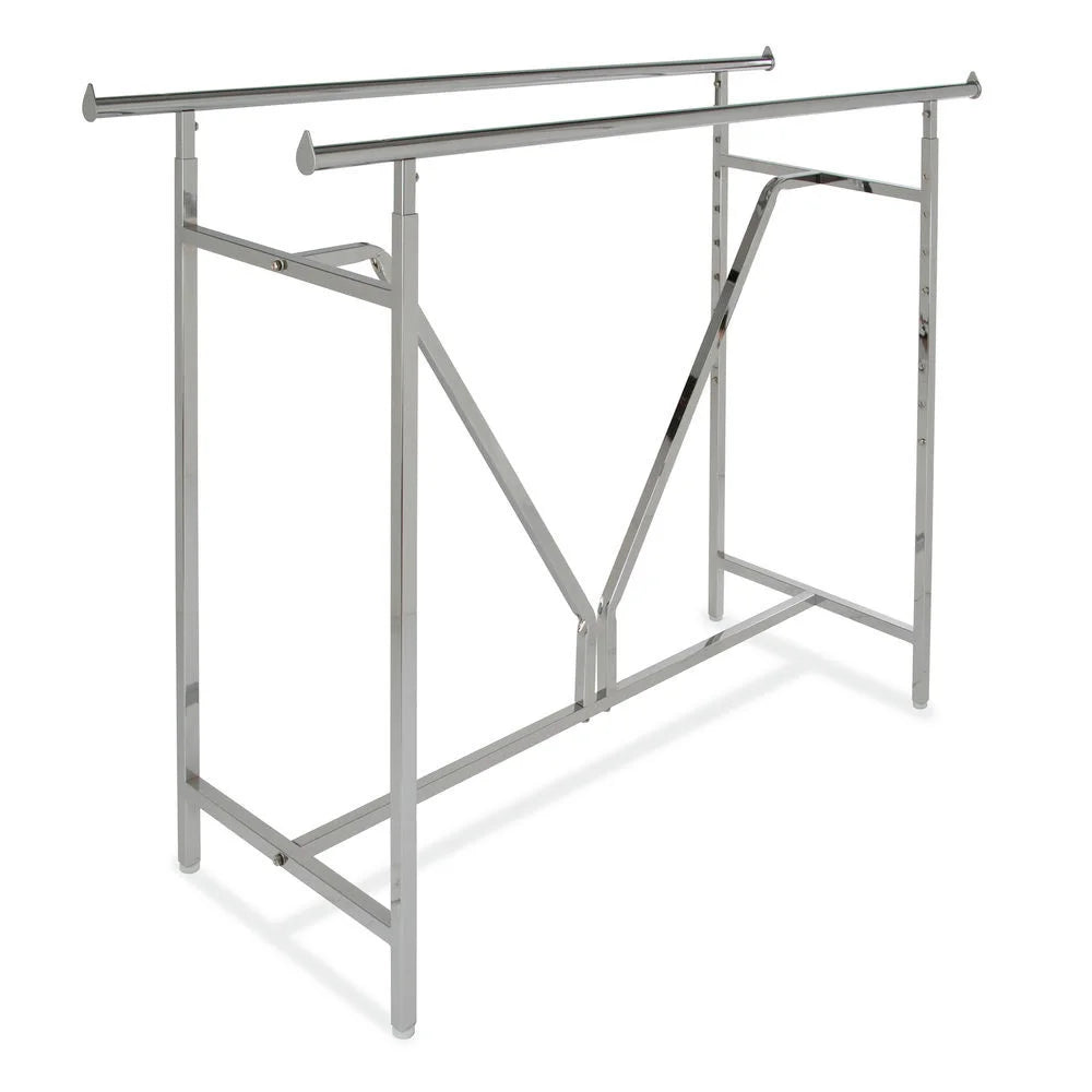 Double Rail Straight Clothes Display Rack with V Brace Chrome Garment Rack for Store Display