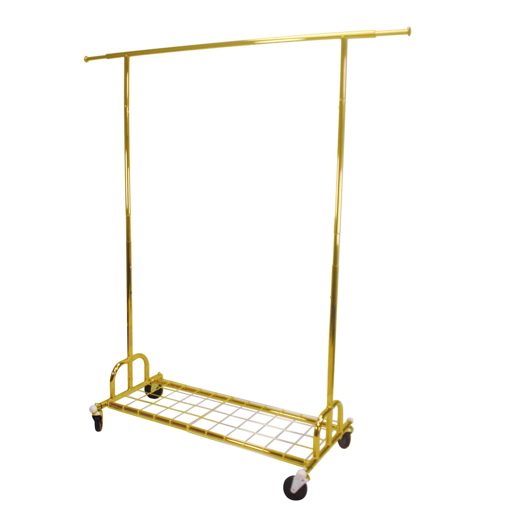 Golden Simple Rolling Metal Garment Rack Organizer Freestanding Clothes Display Rack for Store Display