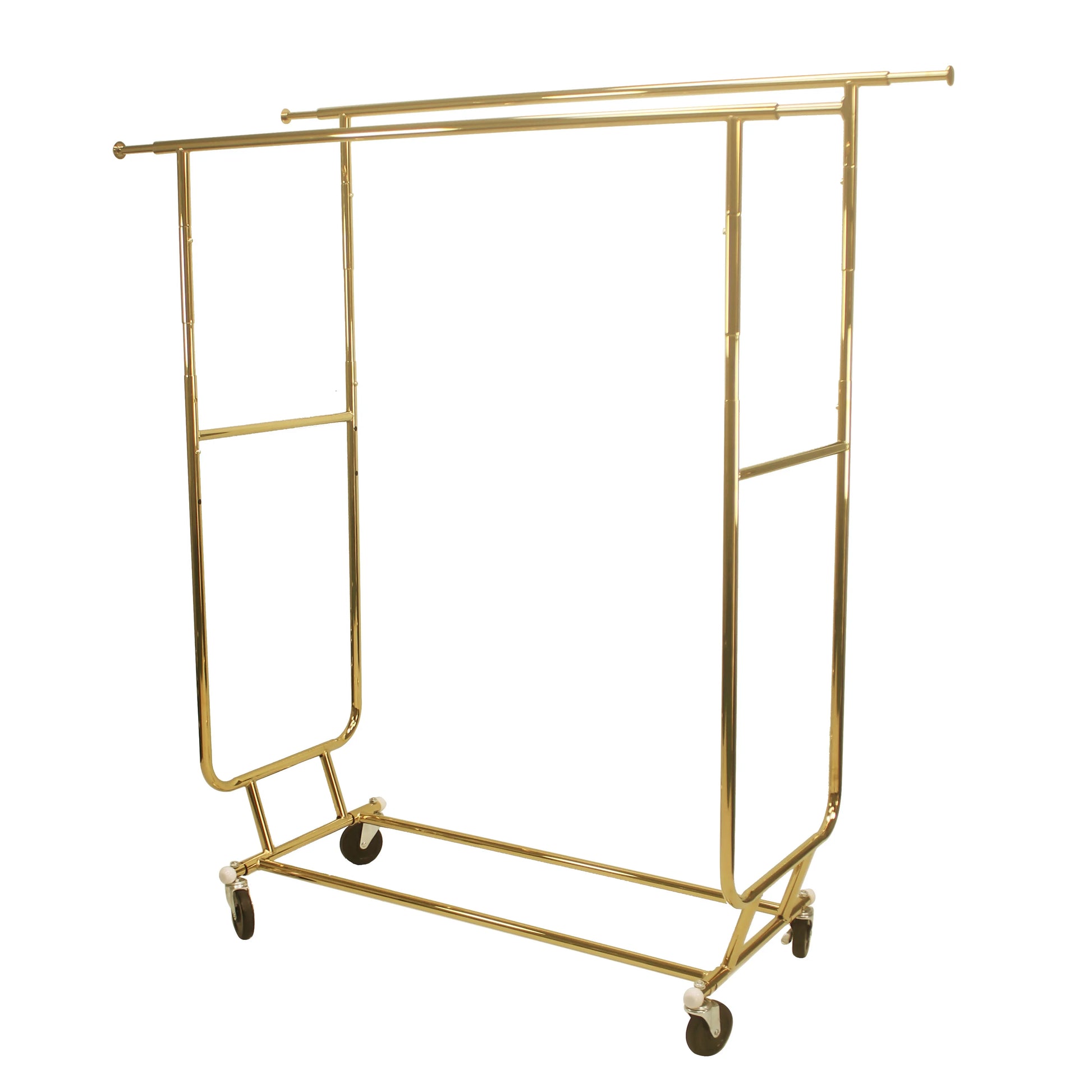 Modern Double Rod Clothing Rack Heavy Duty Golden Collapsible Stand Portable Iron Retail Display Stand Factory