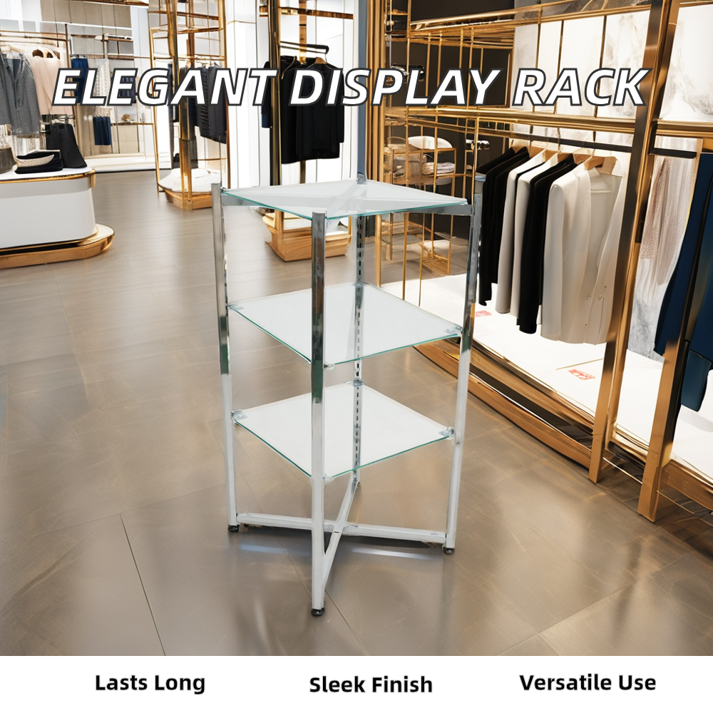 Transparent Glass Dining Area Storage Rack Three-layer Glass Storage Shelf Multi-functional Storage Metal Rack