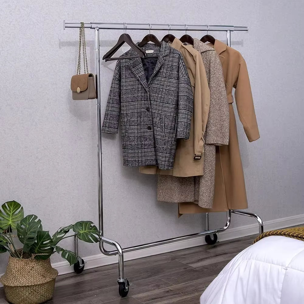 Heavy duty single bar clothing rack in the home
