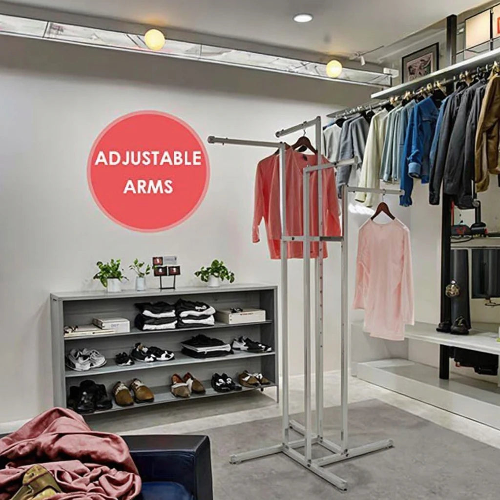 Heavy Duty 4 Way Clothes Display Rack Chrome 4 arm Garment Rack for Clothing Store Display